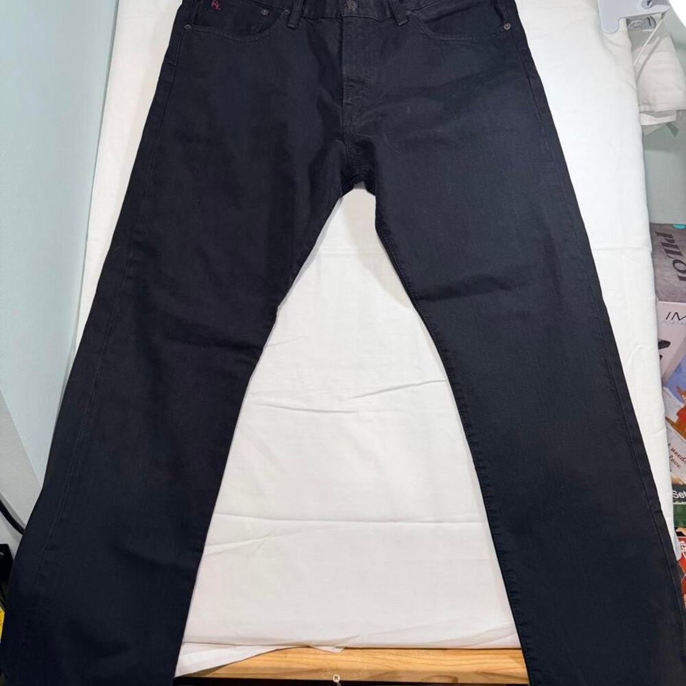 Polo Ralph Lauren Jeans Mens 36x32 Black Faded Straight Leg Red RL Logo